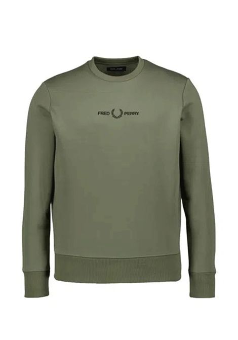 Felpa Fred Perry con Ricamo Girocollo Verde Oliva Uomo FRED PERRY | Felpe | M4727-W19